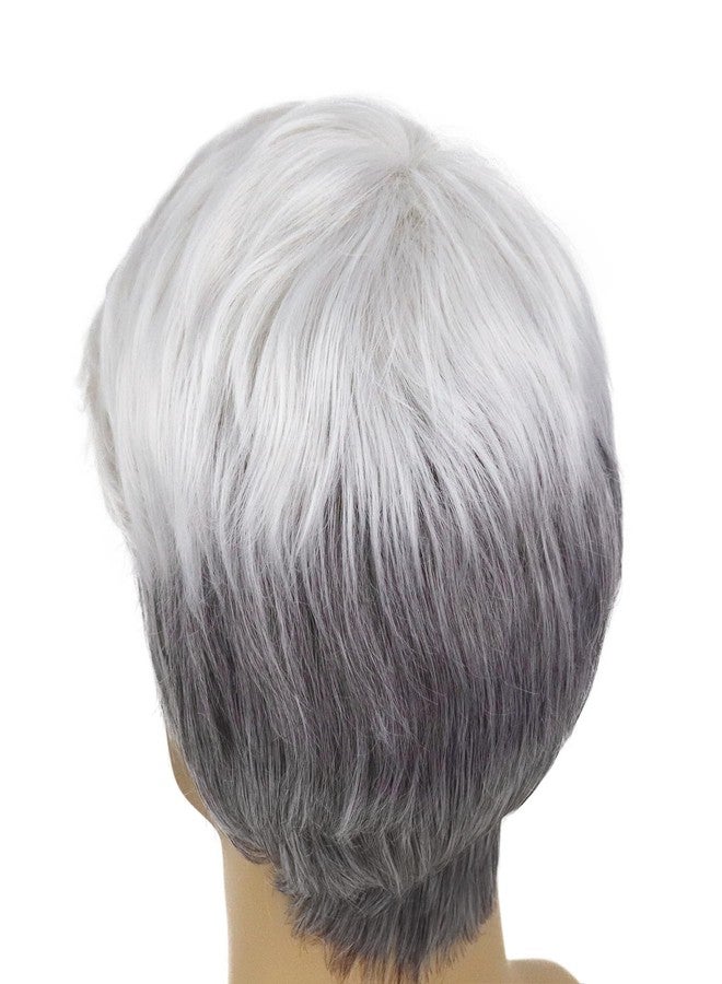GNIMEGIL Short White Wigs For Men Ombre Silver Blanche Wig Male's Toupees Halloween Costume Older Man Kenny Rogers Natural Side Part Synthetic Fiber Seniors Hair - Image 2